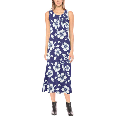 Hibiscus Pattern Print Design HB010 Sleeveless Open Fork Long Dress