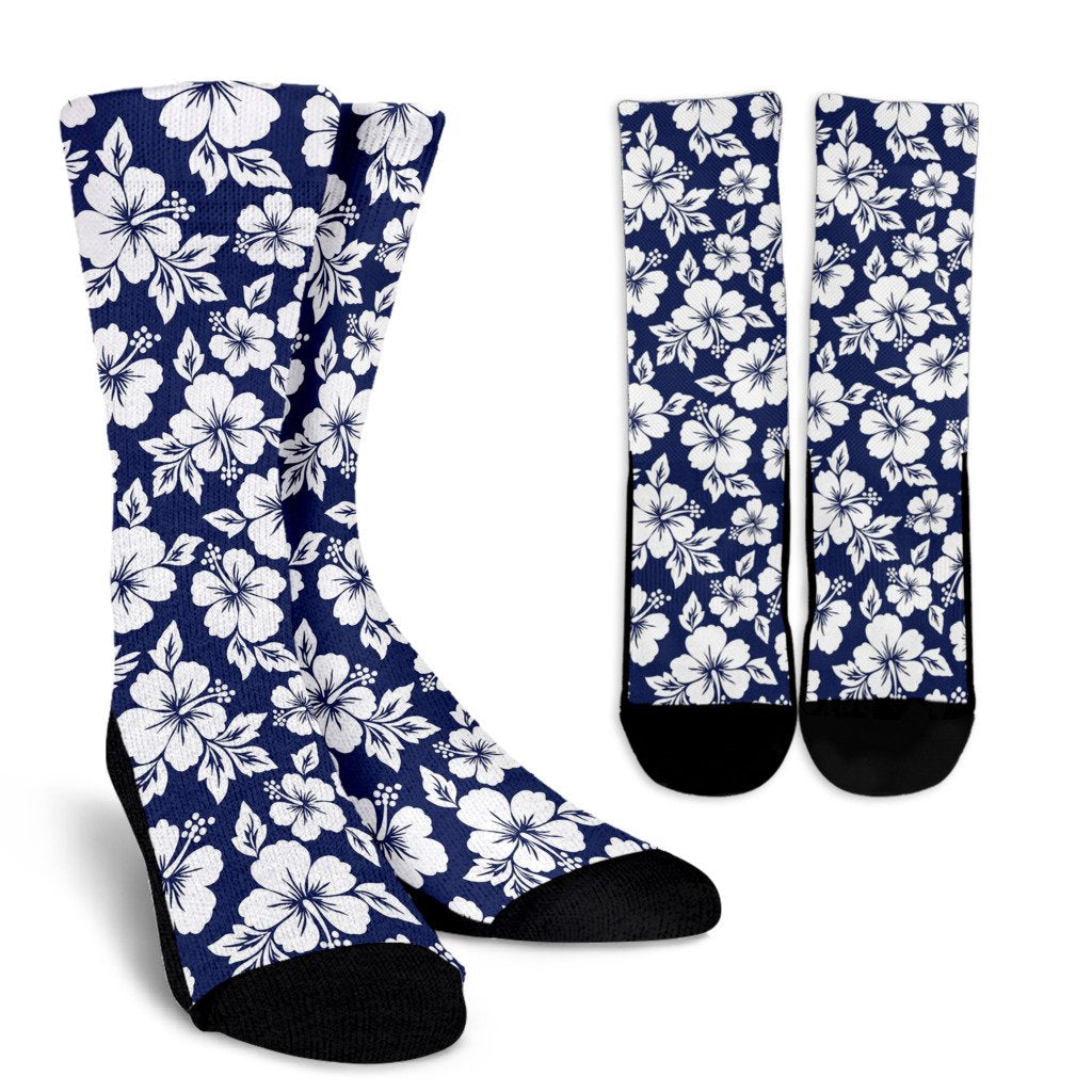 Hibiscus Pattern Print Design HB012 Crew Socks-JORJUNE.COM
