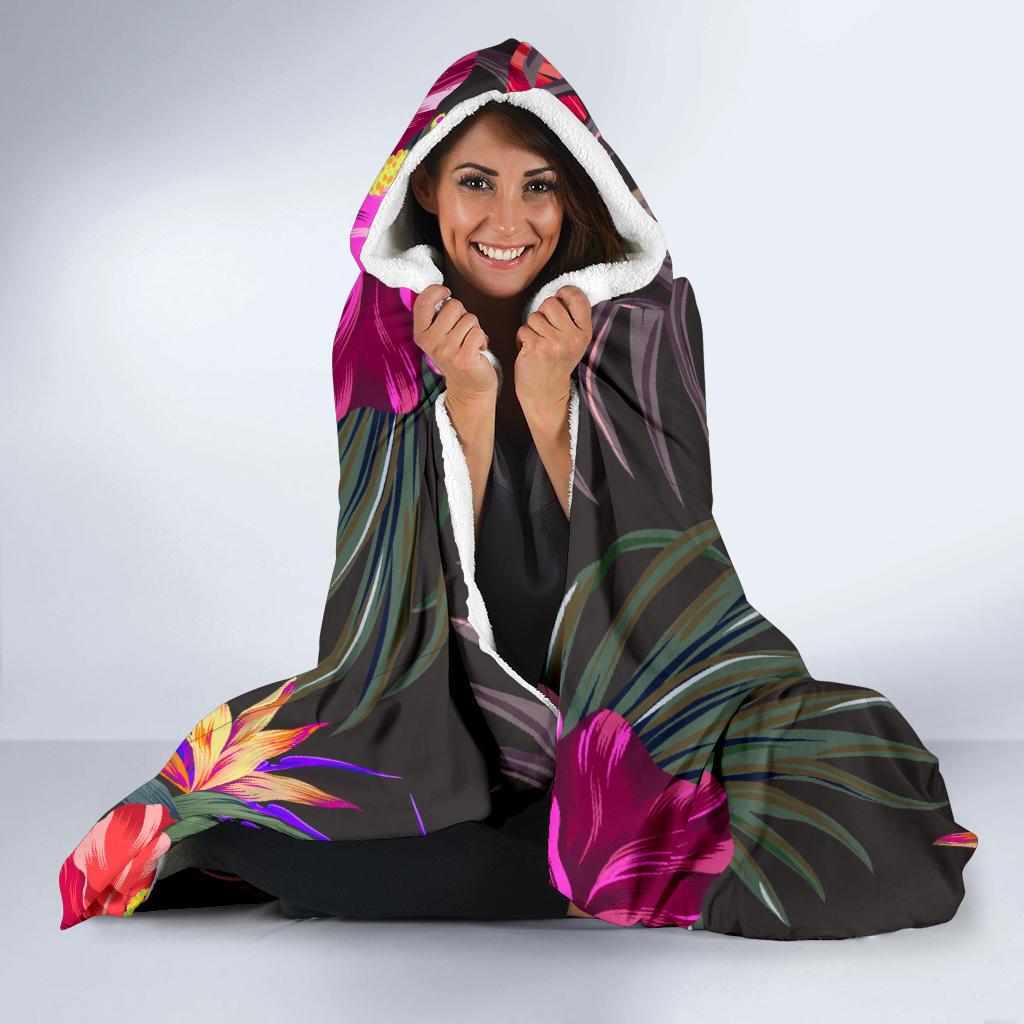 Hibiscus Pattern Print Design HB014 Hooded Blanket-JORJUNE.COM