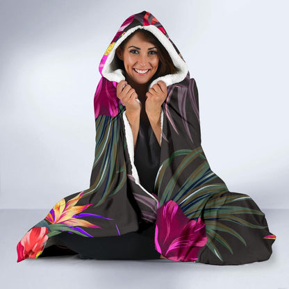 Hibiscus Pattern Print Design HB014 Hooded Blanket-JORJUNE.COM