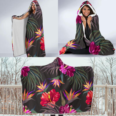 Hibiscus Pattern Print Design HB014 Hooded Blanket-JORJUNE.COM