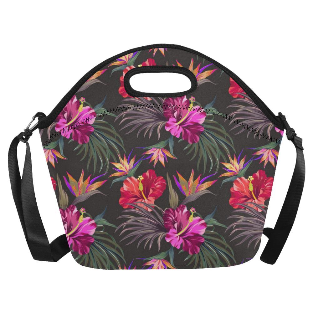 Hibiscus Pattern Print Design HB014 Neoprene Lunch Bag-JorJune