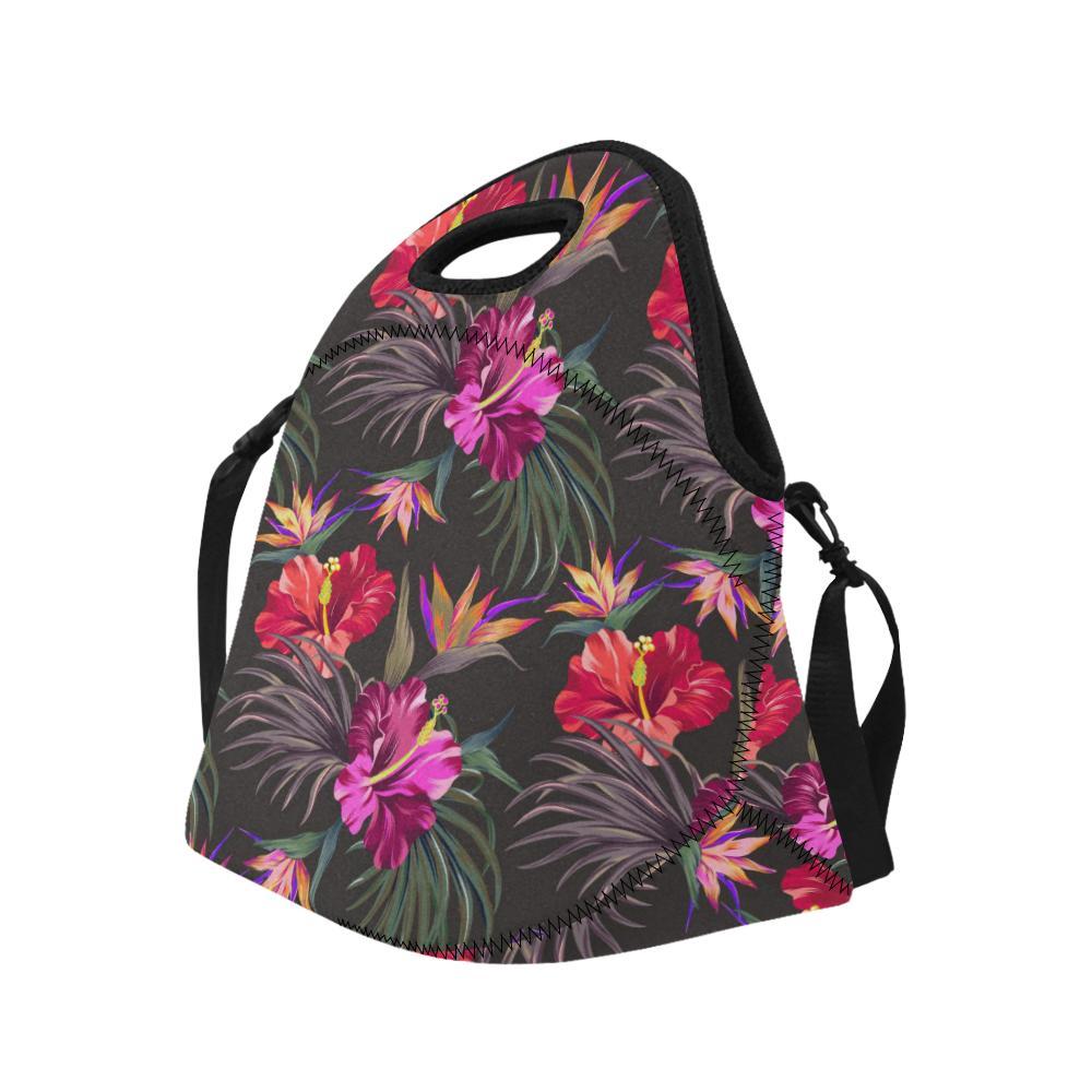 Hibiscus Pattern Print Design HB014 Neoprene Lunch Bag-JorJune