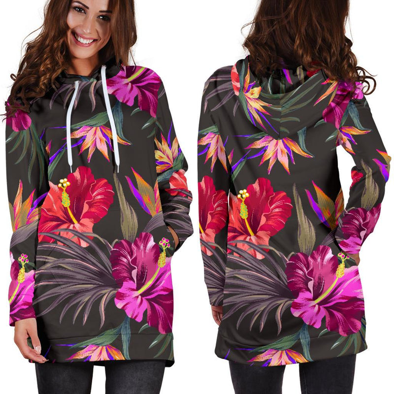 Hibiscus Pattern Print Design HB014 Women Hoodie Dress