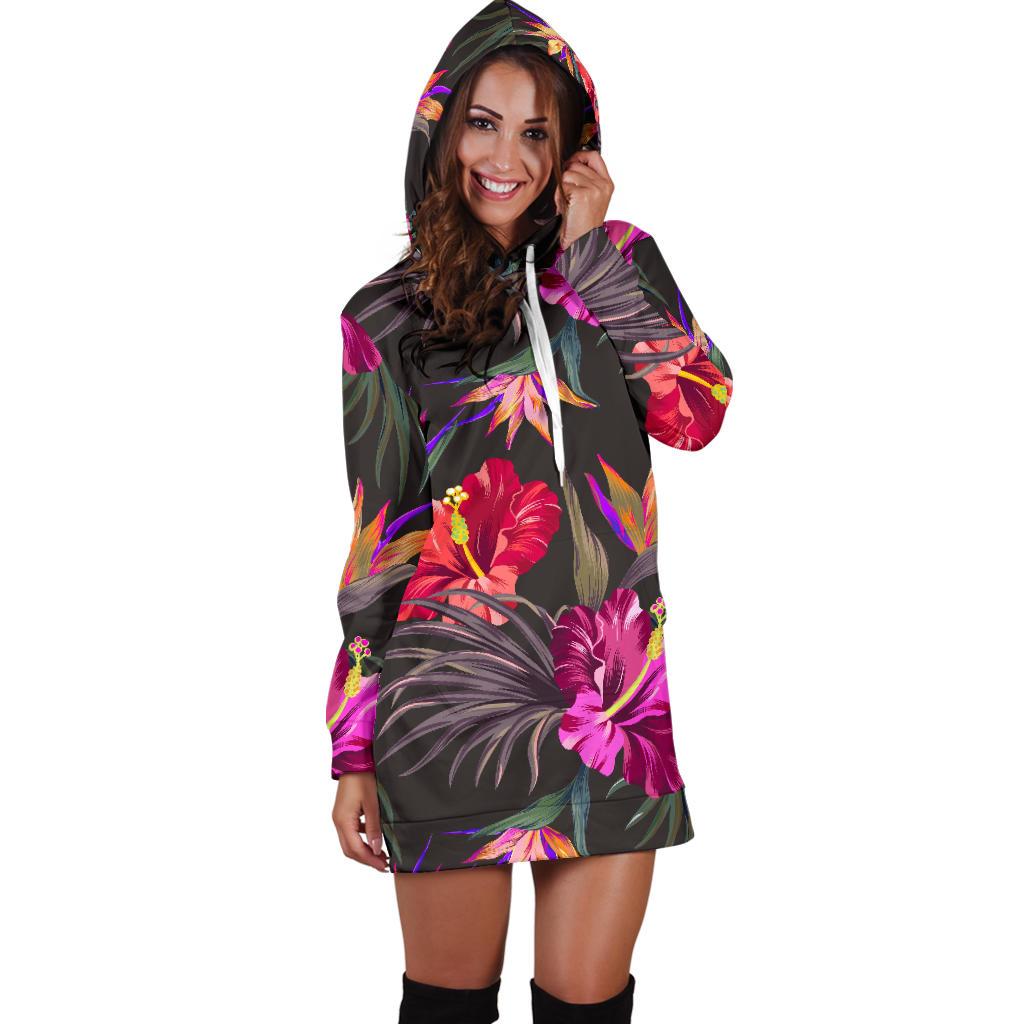Hibiscus Pattern Print Design HB014 Women Hoodie Dress