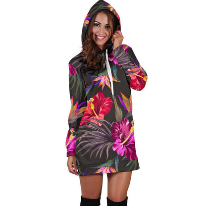 Hibiscus Pattern Print Design HB014 Women Hoodie Dress