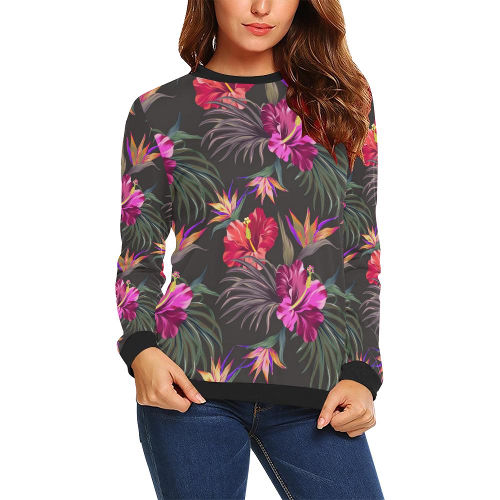 Hibiscus Pattern Print Design HB014 Women Long Sleeve Sweatshirt-JorJune