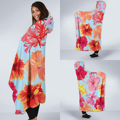 Hibiscus Pattern Print Design HB020 Hooded Blanket-JORJUNE.COM