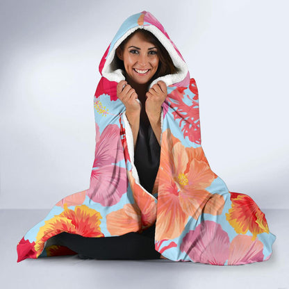Hibiscus Pattern Print Design HB020 Hooded Blanket-JORJUNE.COM