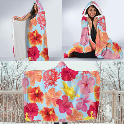 Hibiscus Pattern Print Design HB020 Hooded Blanket-JORJUNE.COM