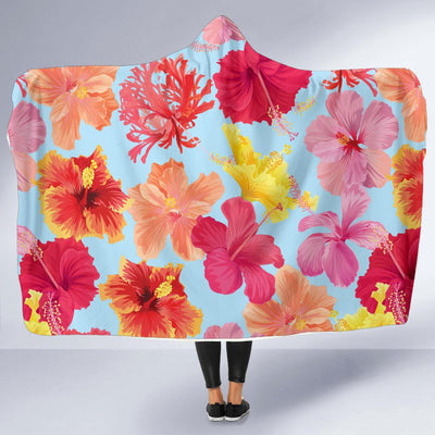 Hibiscus Pattern Print Design HB020 Hooded Blanket-JORJUNE.COM