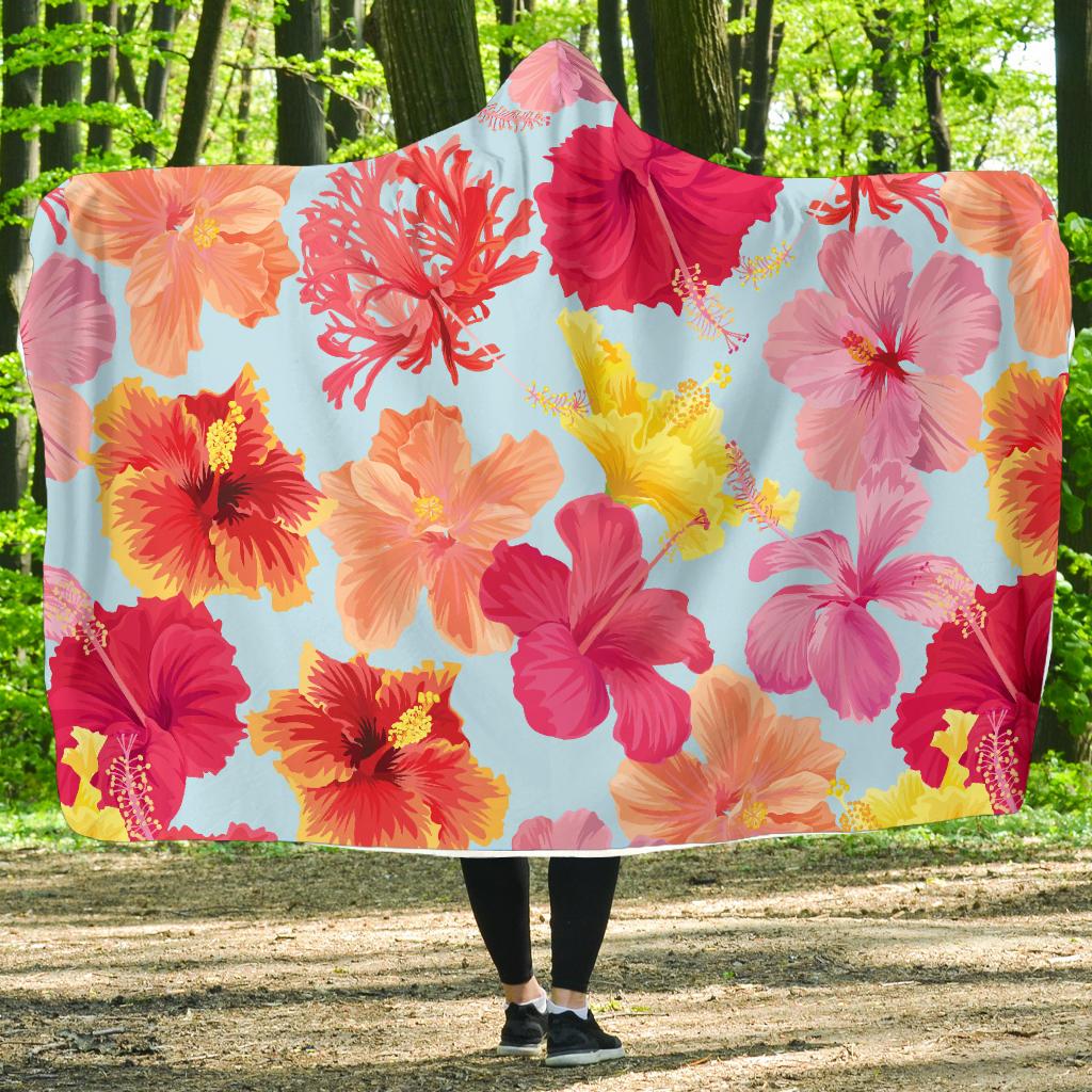 Hibiscus Pattern Print Design HB020 Hooded Blanket-JORJUNE.COM