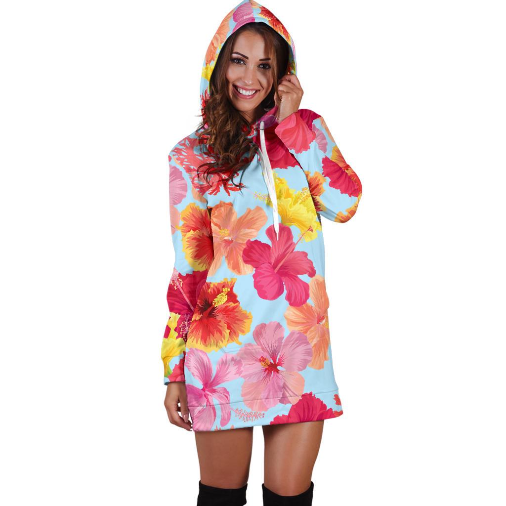 Hibiscus Pattern Print Design HB020 Women Hoodie Dress