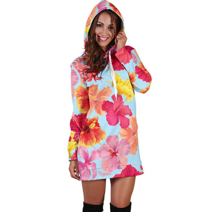 Hibiscus Pattern Print Design HB020 Women Hoodie Dress