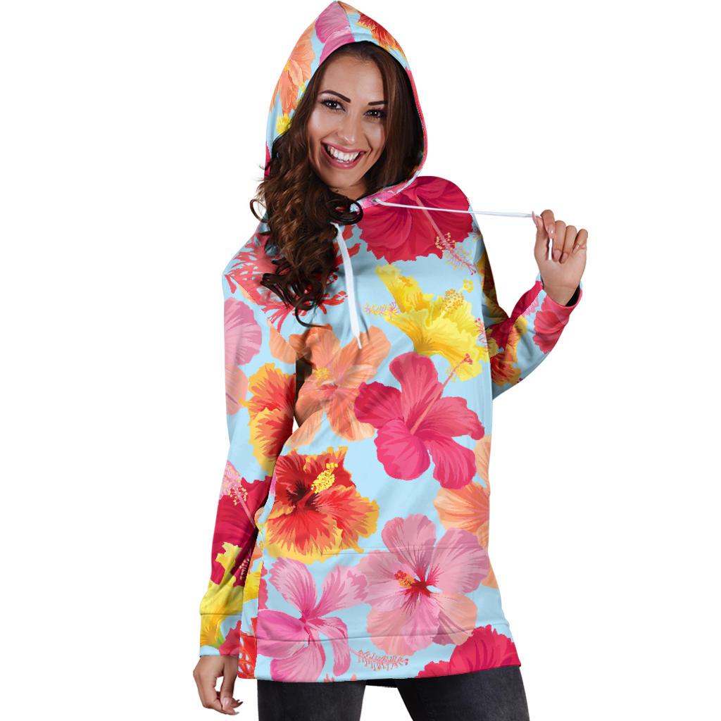 Hibiscus Pattern Print Design HB020 Women Hoodie Dress