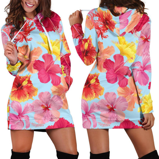 Hibiscus Pattern Print Design HB020 Women Hoodie Dress