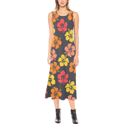 Hibiscus Pattern Print Design HB024 Sleeveless Open Fork Long Dress