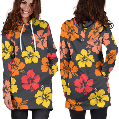 Hibiscus Pattern Print Design HB024 Women Hoodie Dress