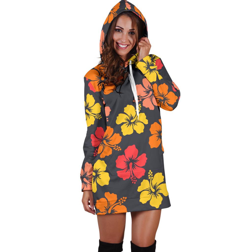 Hibiscus Pattern Print Design HB024 Women Hoodie Dress