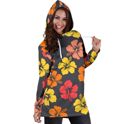 Hibiscus Pattern Print Design HB024 Women Hoodie Dress