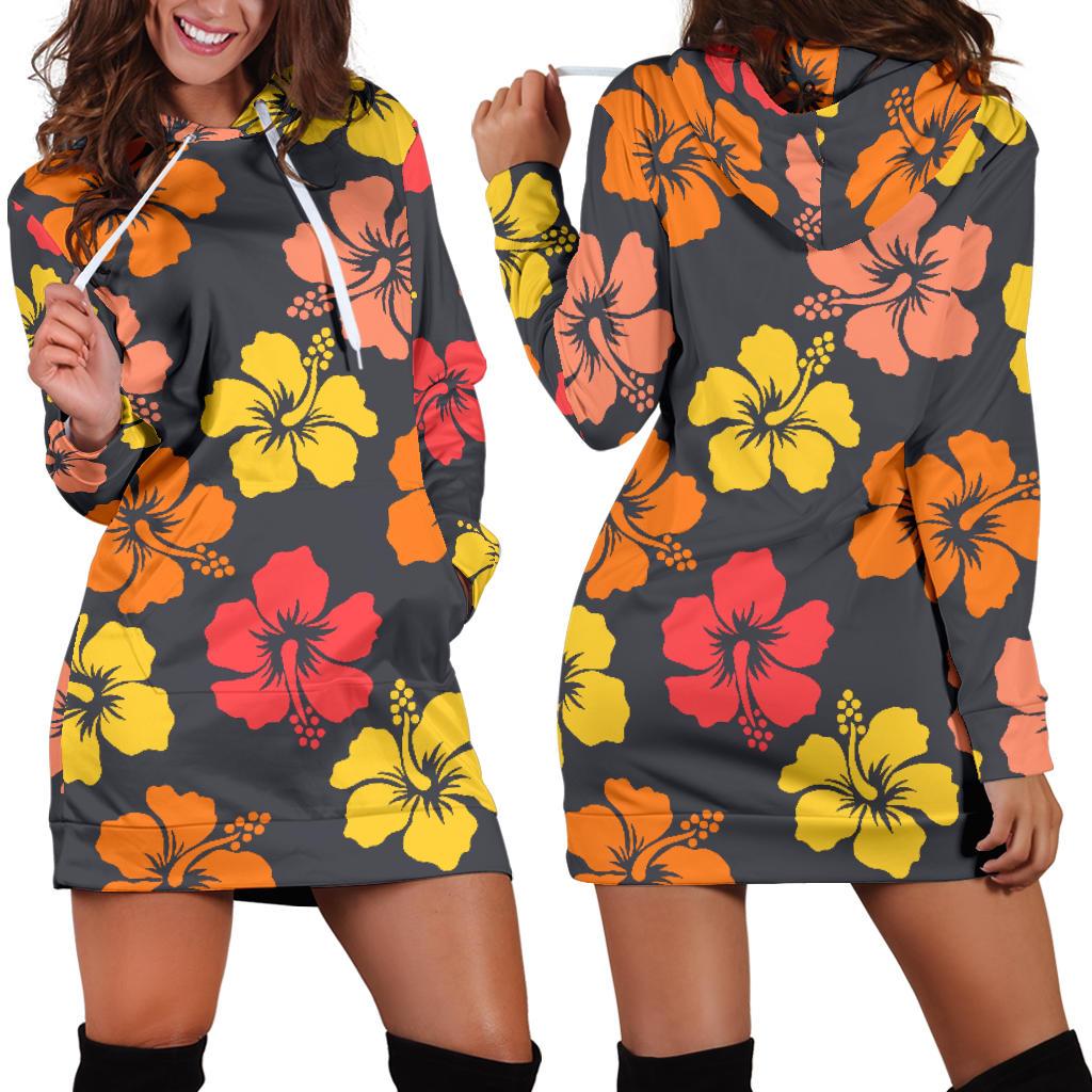 Hibiscus Pattern Print Design HB024 Women Hoodie Dress