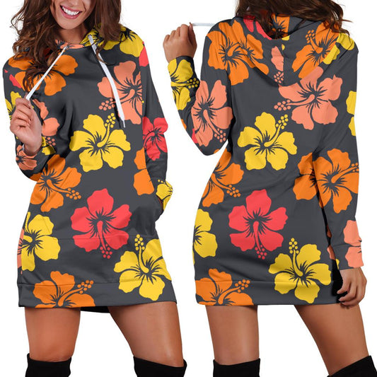 Hibiscus Pattern Print Design HB024 Women Hoodie Dress