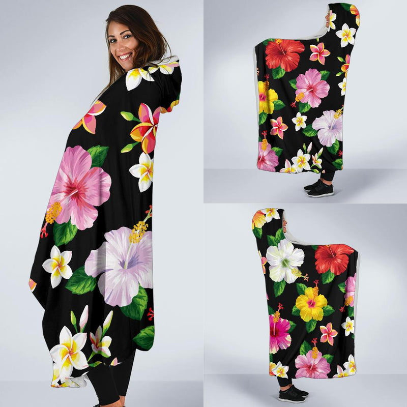 Hibiscus Pattern Print Design HB025 Hooded Blanket-JORJUNE.COM