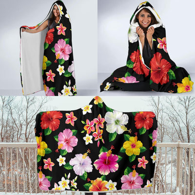 Hibiscus Pattern Print Design HB025 Hooded Blanket-JORJUNE.COM