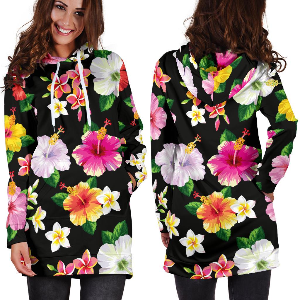 Hibiscus Pattern Print Design HB025 Women Hoodie Dress