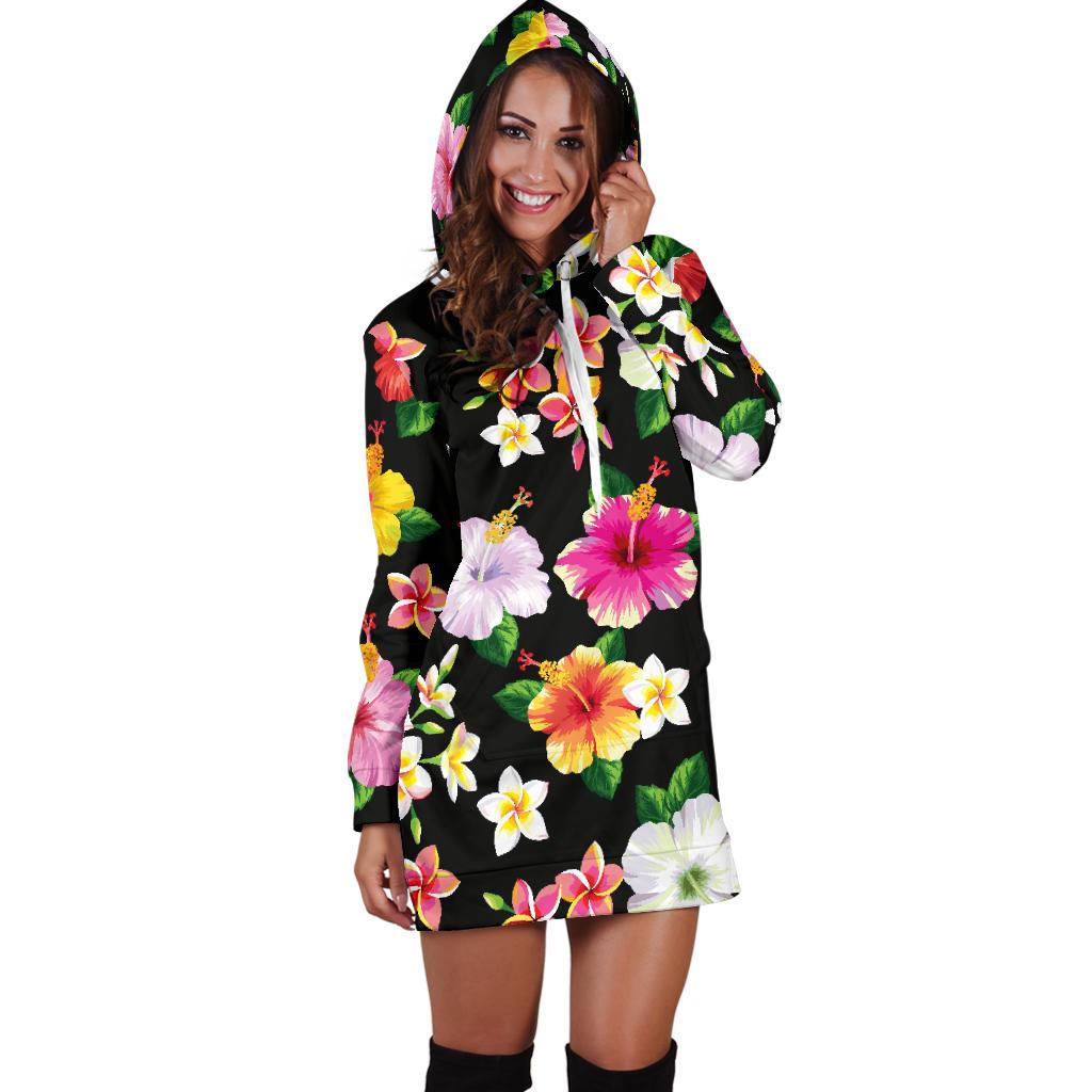 Hibiscus Pattern Print Design HB025 Women Hoodie Dress