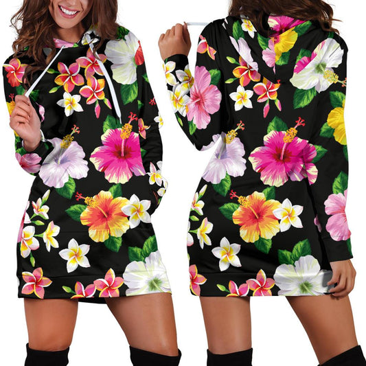 Hibiscus Pattern Print Design HB025 Women Hoodie Dress