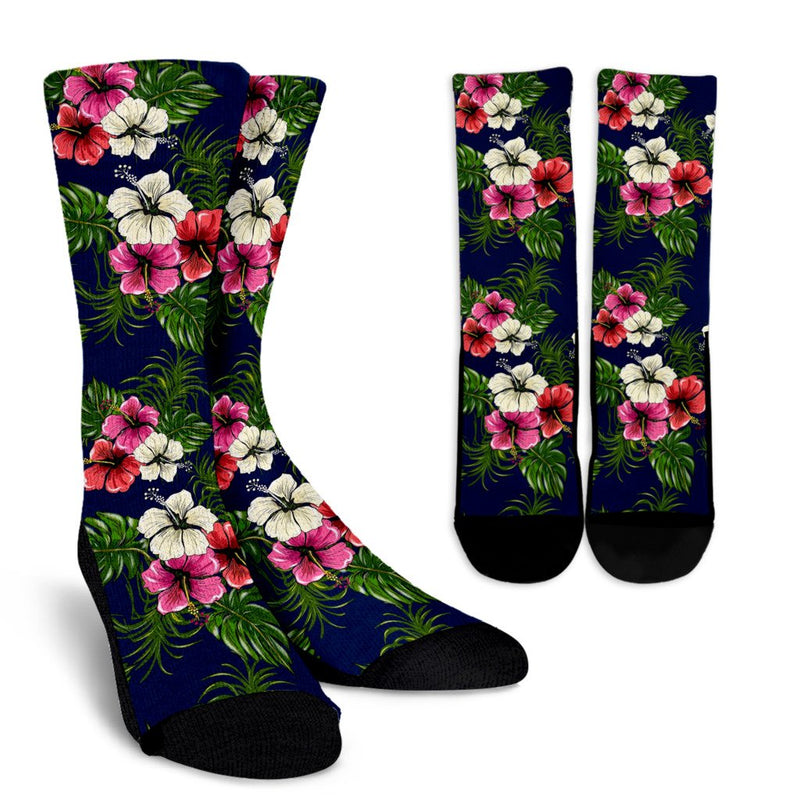 Hibiscus Pattern Print Design HB028 Crew Socks-JORJUNE.COM