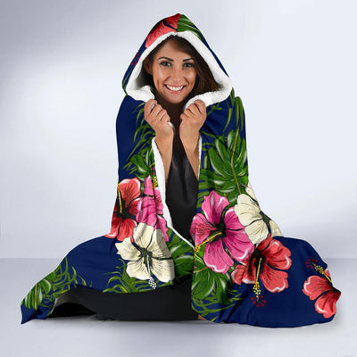 Hibiscus Pattern Print Design HB028 Hooded Blanket-JORJUNE.COM