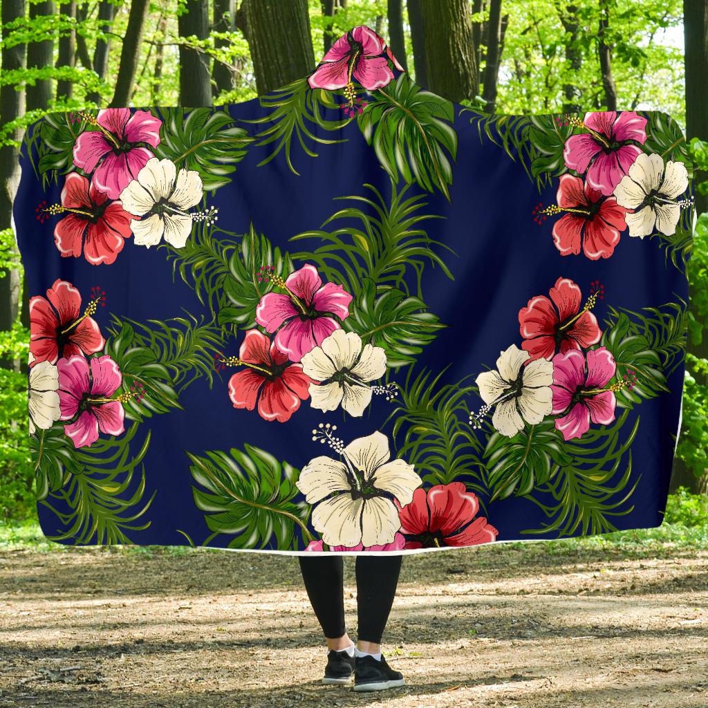 Hibiscus Pattern Print Design HB028 Hooded Blanket-JORJUNE.COM