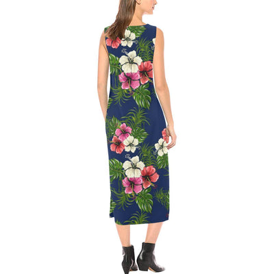 Hibiscus Pattern Print Design HB028 Sleeveless Open Fork Long Dress