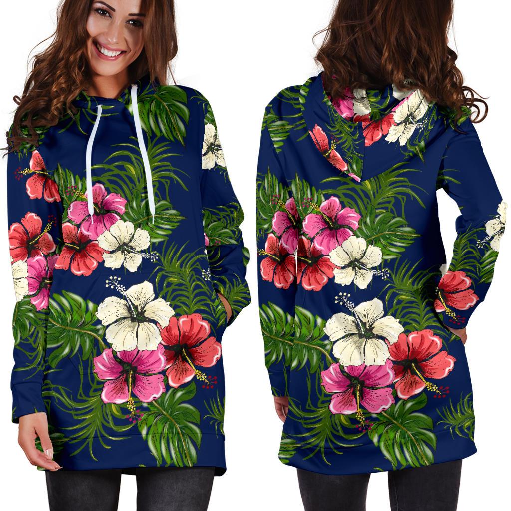 Hibiscus Pattern Print Design HB028 Women Hoodie Dress