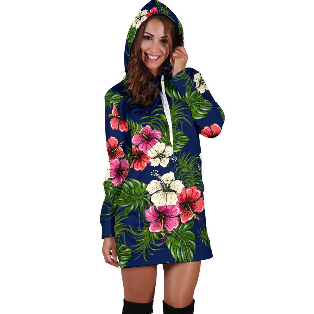 Hibiscus Pattern Print Design HB028 Women Hoodie Dress