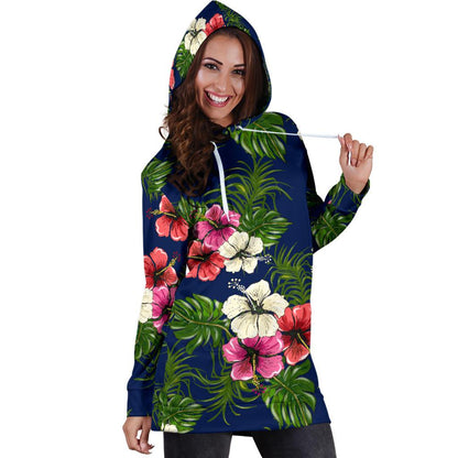 Hibiscus Pattern Print Design HB028 Women Hoodie Dress