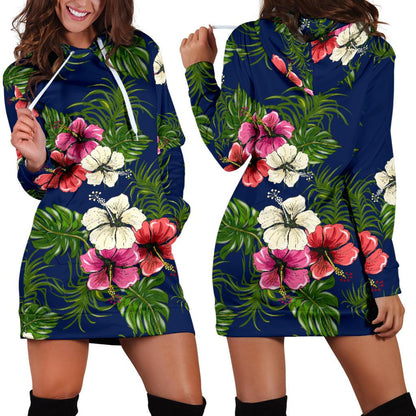 Hibiscus Pattern Print Design HB028 Women Hoodie Dress