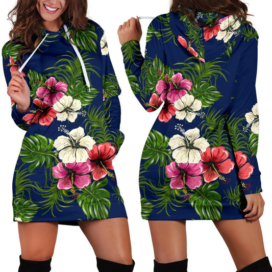 Hibiscus Pattern Print Design HB028 Women Hoodie Dress