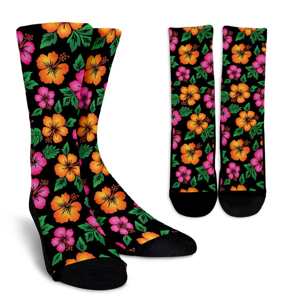 Hibiscus Pattern Print Design HB029 Crew Socks-JORJUNE.COM