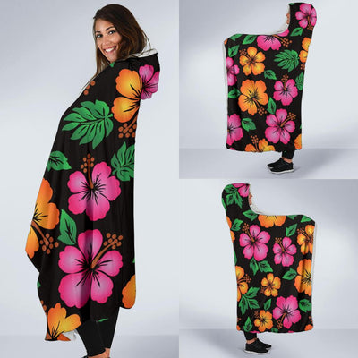 Hibiscus Pattern Print Design HB029 Hooded Blanket-JORJUNE.COM