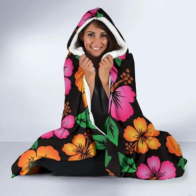 Hibiscus Pattern Print Design HB029 Hooded Blanket-JORJUNE.COM