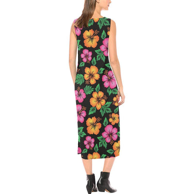 Hibiscus Pattern Print Design HB029 Sleeveless Open Fork Long Dress
