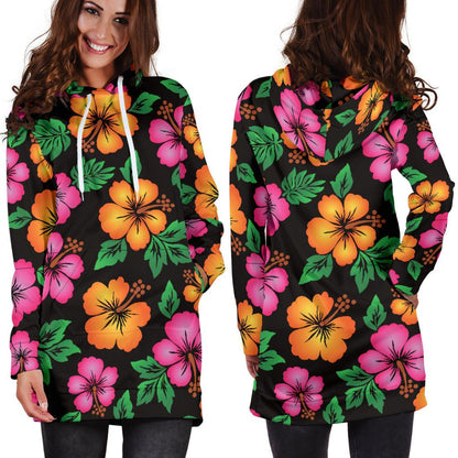 Hibiscus Pattern Print Design HB029 Women Hoodie Dress