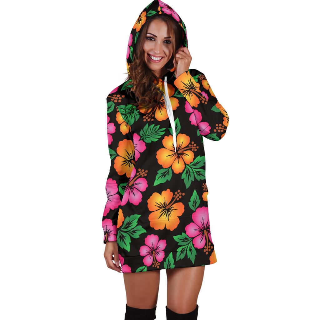 Hibiscus Pattern Print Design HB029 Women Hoodie Dress