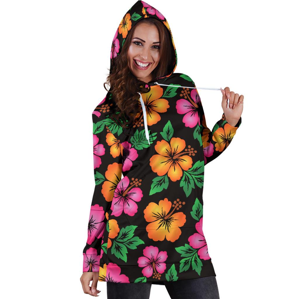 Hibiscus Pattern Print Design HB029 Women Hoodie Dress