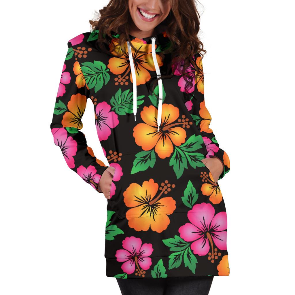 Hibiscus Pattern Print Design HB029 Women Hoodie Dress