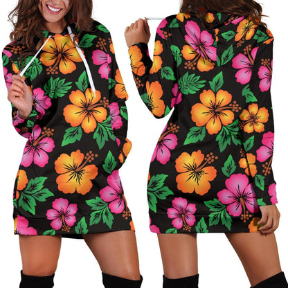 Hibiscus Pattern Print Design HB029 Women Hoodie Dress