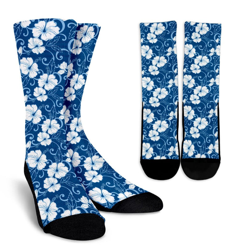 Hibiscus Pattern Print Design HB03 Crew Socks-JORJUNE.COM